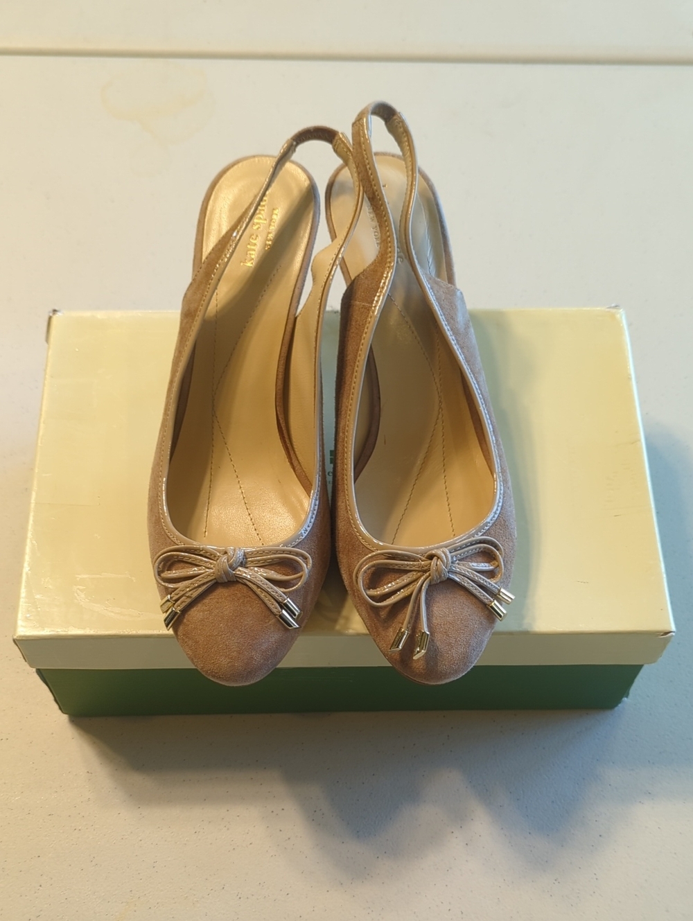 Kate Spade Suede Slingback Bow Mules in Tan